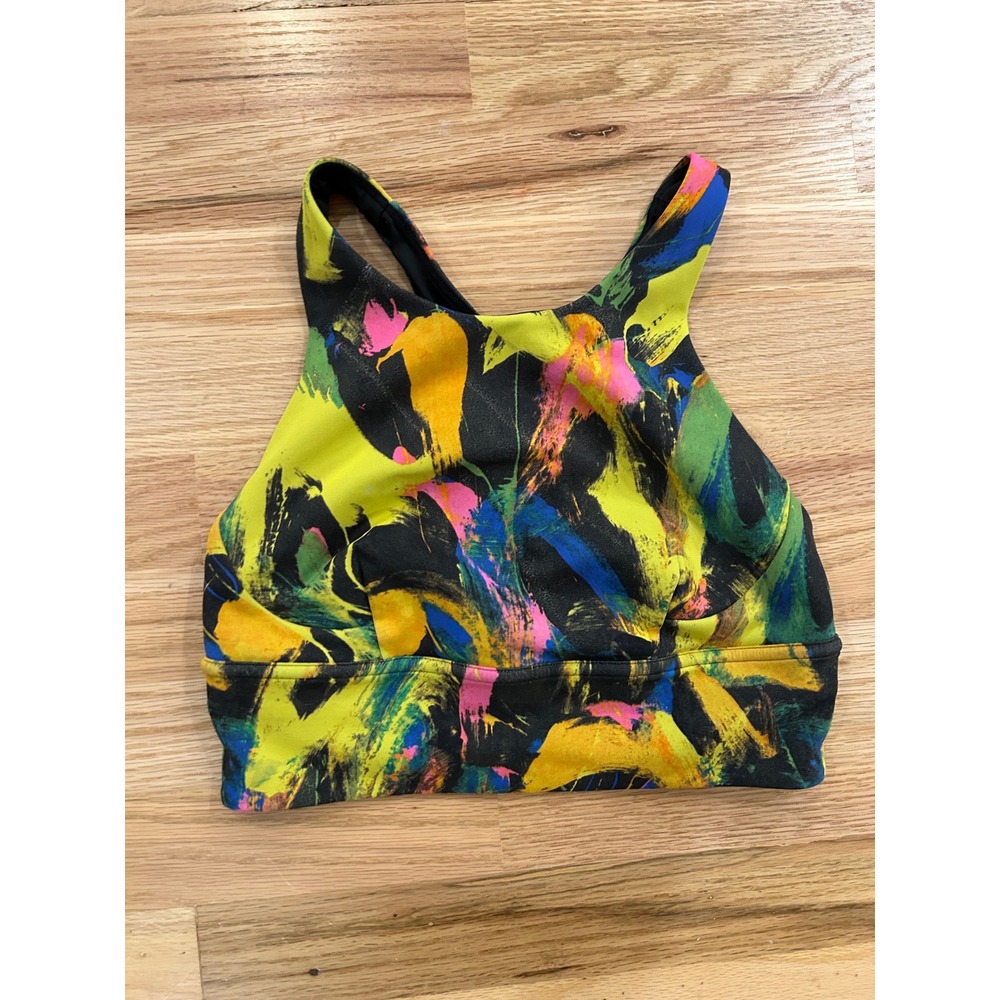 Lululemon Energy Bra High Neck Women Size 4 Multi Color Abstract Neon Athleisure